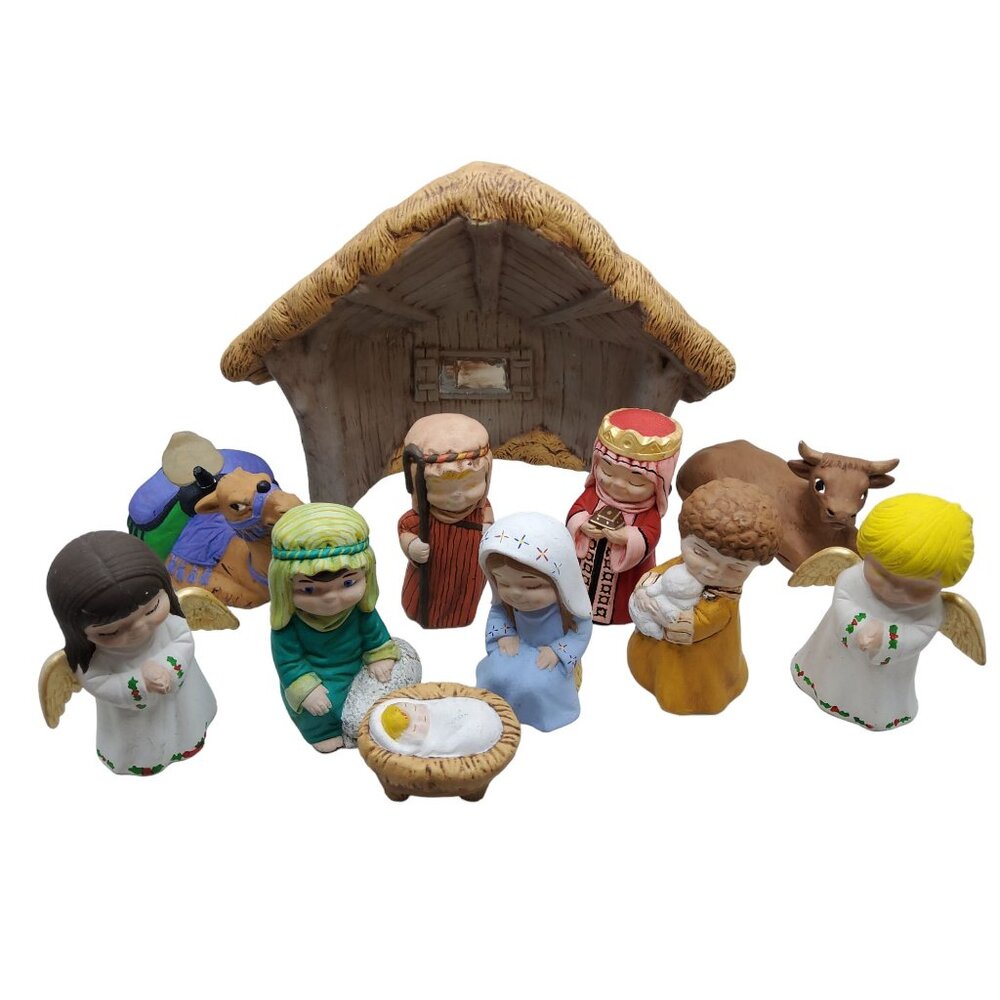 vintage 11pc ceramic children nativity scene - Picture 2 of 7